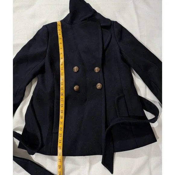 J. Crew Women Sz 4 100% Wool Classic Pea Coat Navy Blue Preppy Academia Minimal - Picture 4 of 7